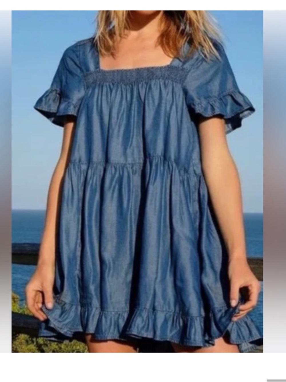 Free People Oversized Chambray Babydoll Mini Dress Tunic